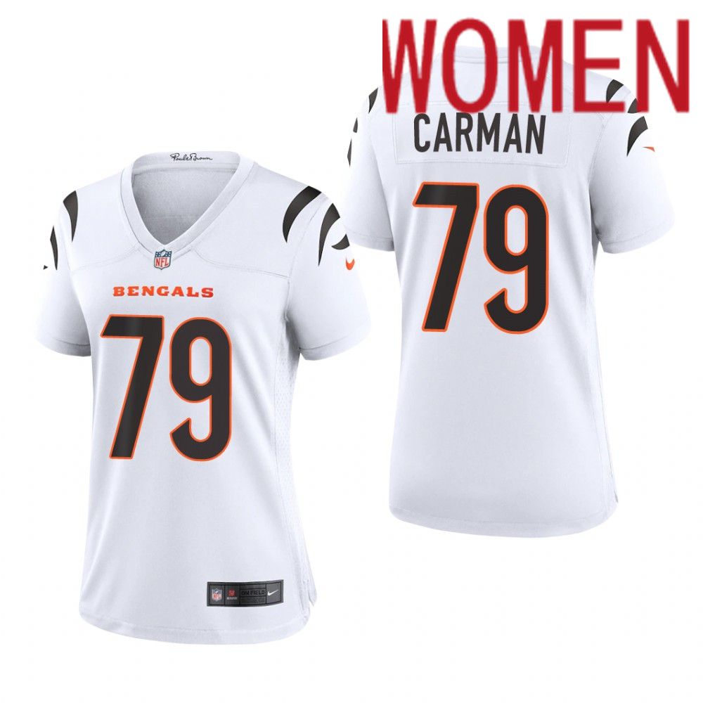 Women Cincinnati Bengals 79 Jackson Carman Nike White Game NFL Jersey